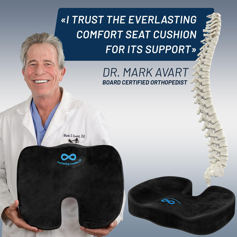 [Australia] - Everlasting Comfort Doctor Recommended Memory Foam Seat Cushion for Office Chairs & Car Seat - Ergonomic Office Desk Accessories for Tailbone Pain Relief, Sciatica & Back Support Black 