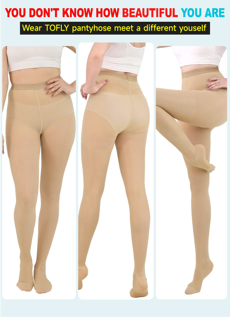 [Australia] - Sheer Compression Pantyhose for Women, Waist High 15-20 mmHg Graduated Compression Stocking, Closed Toe, Comfortable Support Hose for Ladies, Improve Circulation, Relief Swelling, Beige 3XL 3X-Large 15-20mmhg Close Toe Beige 