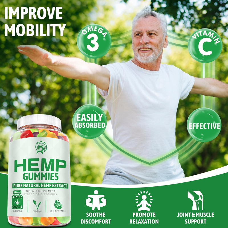 Hemp Gummies (3 Pack) for Sleep, Pain, Anxiety - High Potency Extra Strength Hemp Oil Gummies - Low Sugar Organic Bear Edible Candy Hеmp Supplement Gummy