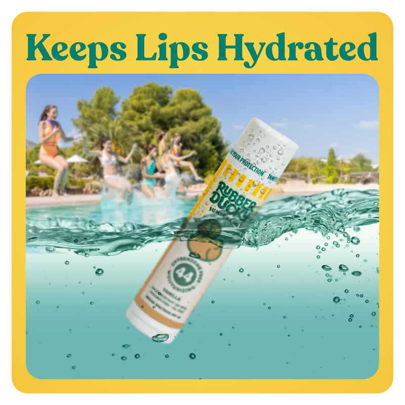 Rubber Ducky | Lip Balm with SPF 44, Water Resistant Sunscreen Lip Balm | Vegan, Untinted, Vanilla Flavor, with Vitamin E | All Season - Broad Spectrum Sunscreen for Lips 1 Count (Pack of 24)