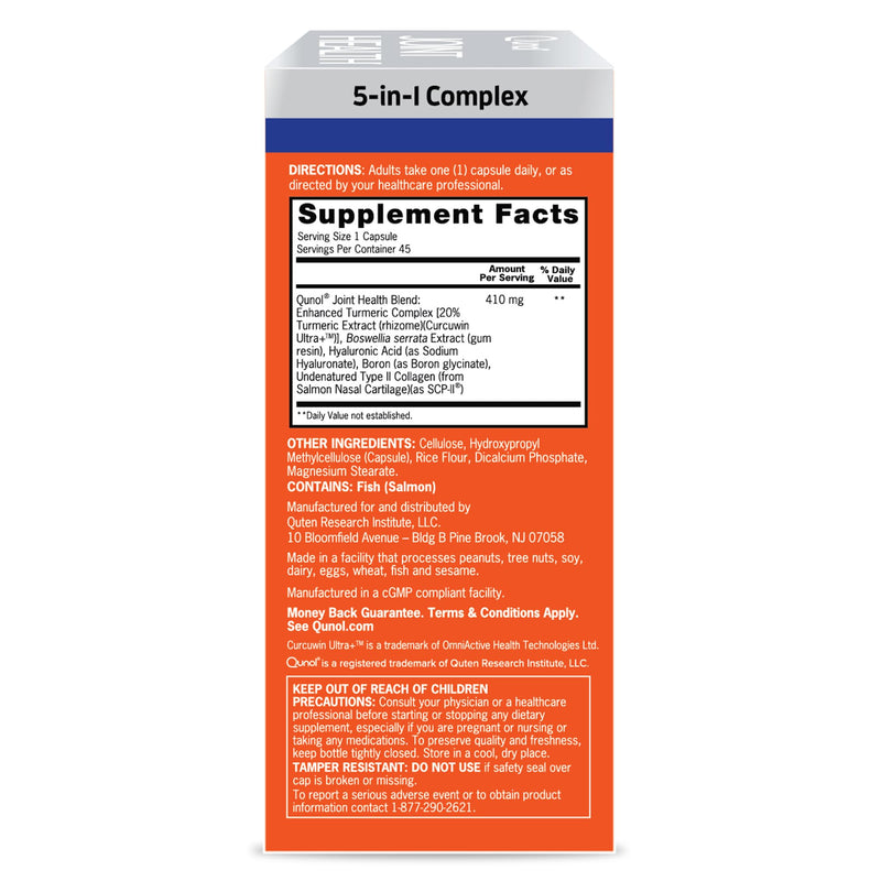 [Australia] - Qunol 5-in-1 Joint Support Supplement, Fast Acting, One Pill Dose, Support Healthy Inflammation Response & Discomfort Caused by Overuse of Joints, Alternative to Glucosamine Chondroitin MSM, 45 Count 