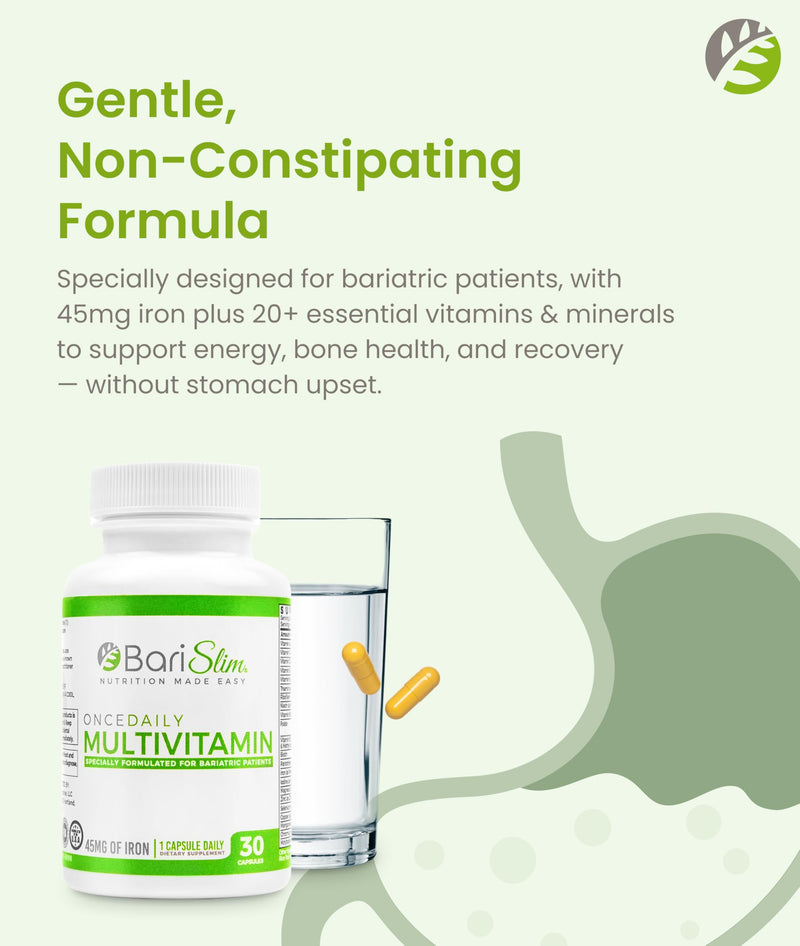 BariSlim Once Daily Bariatric Multivitamin Capsule - 45mg of Iron - Bariatric Vitamin & Supplement for Post Bariatric Surgery Including Gastric Bypass & Gastric Sleeve | 30-Day Supply 1 Count (Pack of 30)