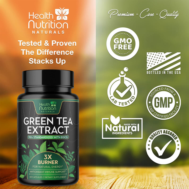 [Australia] - Green Tea Extract Pills - 98% Standardized EGCG 1300mg for Natural Extra Strength Energy - Supports Heart & Antioxidant Health Herbal & Immune Support Supplement Polyphenols Max Potency - 60 Capsules 60 Count (Pack of 1) 