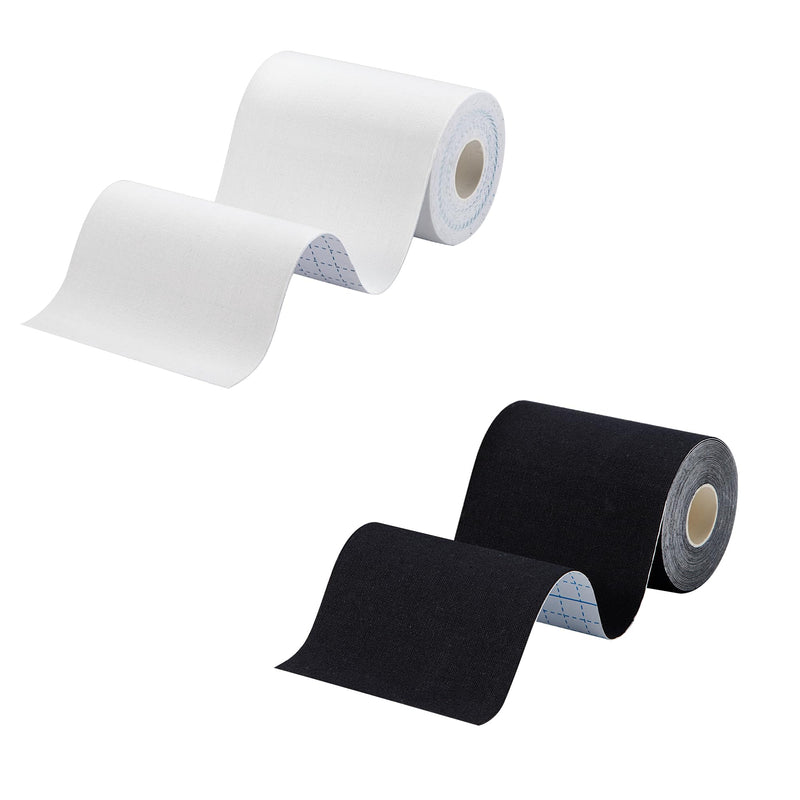 2 Roll Football Turf Tape for Turf Burn - 4 Inches Wide Kinesiology Tape Uncut Design for Arm, Knee, Shoulder, Ankle, and Back - Black and White Athletic Sports Tape - 4 in x 16.4 Ft for Each Roll