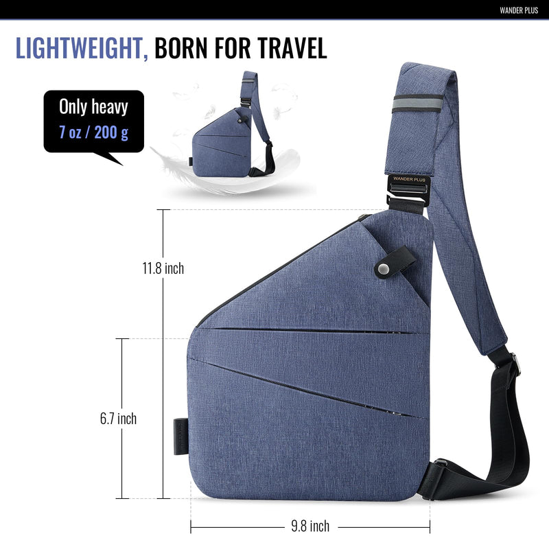 WANDER PLUS® Anti Theft Crossbody Travel Bag for Women Men, Multi-Pocket Crossbody Bag, Slim Sling Bag Blue