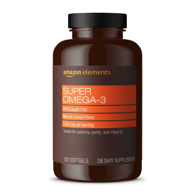 [Australia] - Amazon Elements Super Omega-3, EPA & DHA Omega-3 fatty acids (1280 mg per Serving, 2 Softgels), Natural Lemon Flavor, 120 Count (Packaging may vary) 