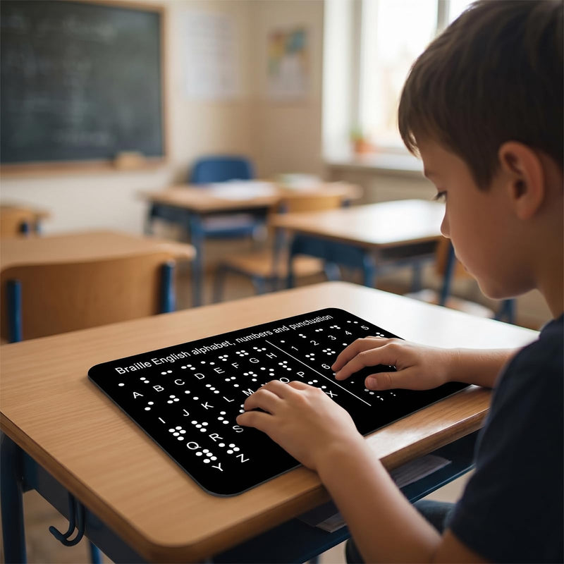 Braille Alphabet Board with Raised Dots, Learn Braille Label Punctuation Help Tool Number Letter Learning Fingerboard for Blind People Beginners Learn Teaching Aid (8.27'' x 7.48'')
