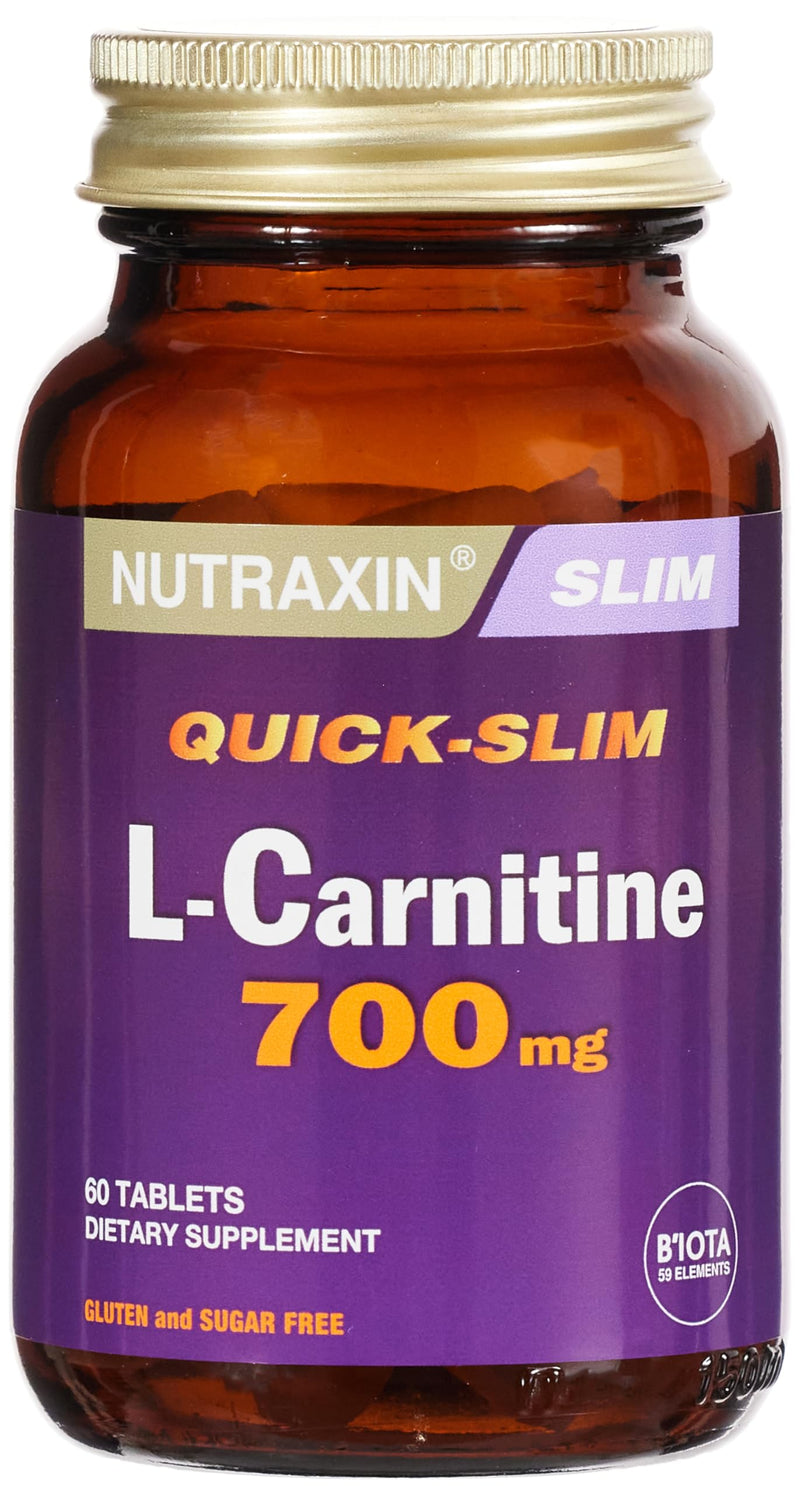 Nutraxin L-Carnitine, 60 Tablets - 1400mg L-carnitine per Serving - Allergen-Free, No Artificial Additives, Non-GMO, Halal Certified, GMP Manufactured - Take One Tablet Twice Daily