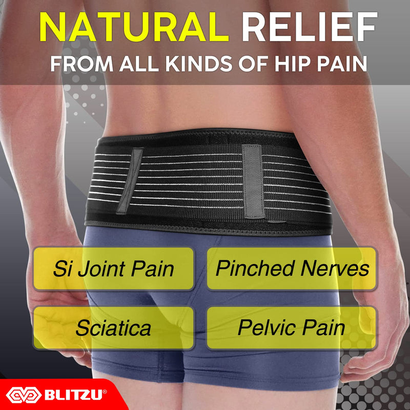 [Australia] - BLITZU Sacroiliac SI Hip Belt For Women And Men. Lower Back Support Belt. Compression Hip Brace for Pelvis, Joint, Lumbar & Sciatica Pain Relief. Sciatic Nerve Brace, Waist Pelvic Support Belt. L-XL Large-X-Large 