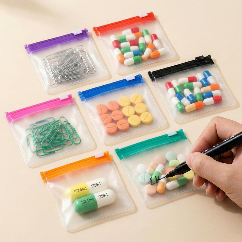 Goaste 56 Pack Pill Pouch Bags, Zippered Translucent Medicine Organizer, Reusable Travel Self Sealing Vitamine Baggies, Plastic Clear Storage Pouches with Slide Lock for Pills, Small Crafts, Beads