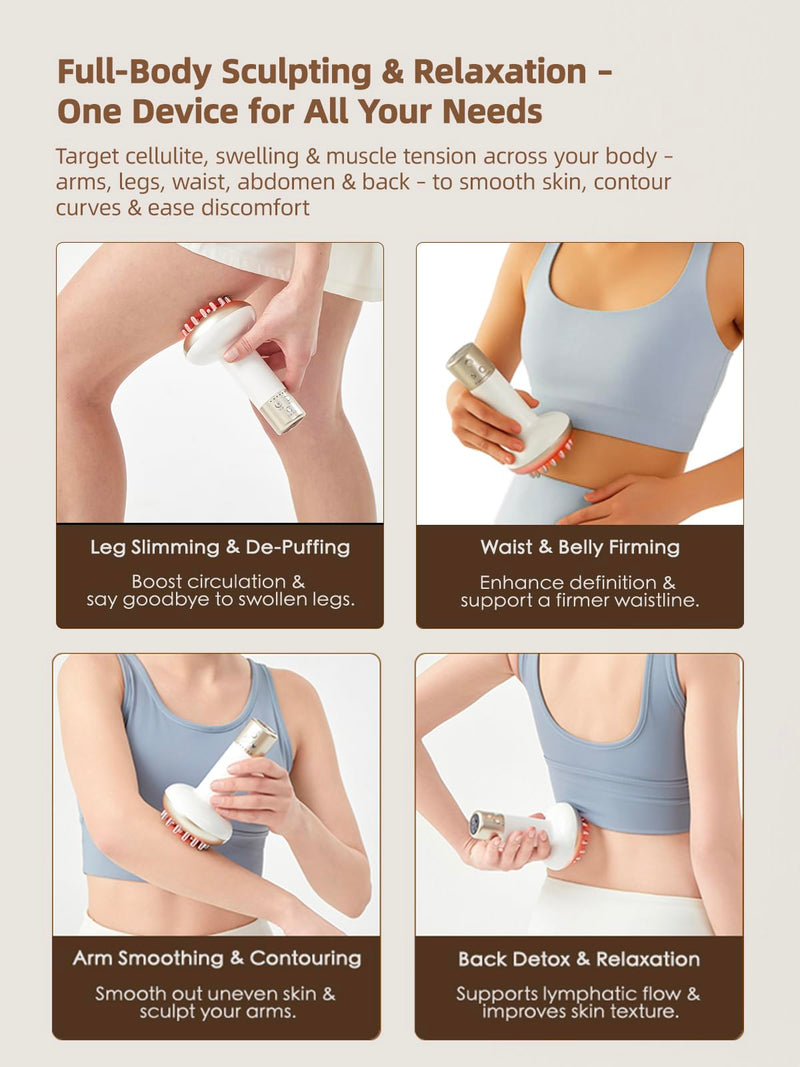 [Australia] - Lymphatic Drainage Massager & Anti Cellulite Massage Tool, Reduce Stretch Marks & Cellulite, for Legs, Arms & Belly, Body Sculpting Machine with Microcurrent, Light, Heat & Vibration,White 
