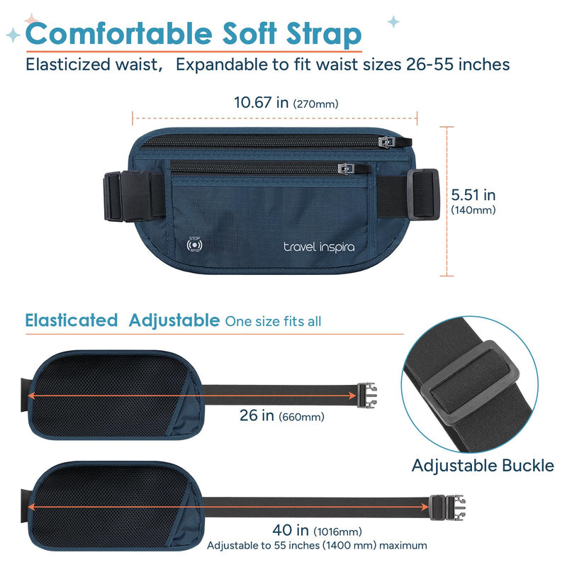 travel inspira RFID Blocking Travel Money Belt with Anti-Thief Zip - Slim Passport Holder and Travel Pouch to Secure Cash, Cards and Documents * 2 Pack