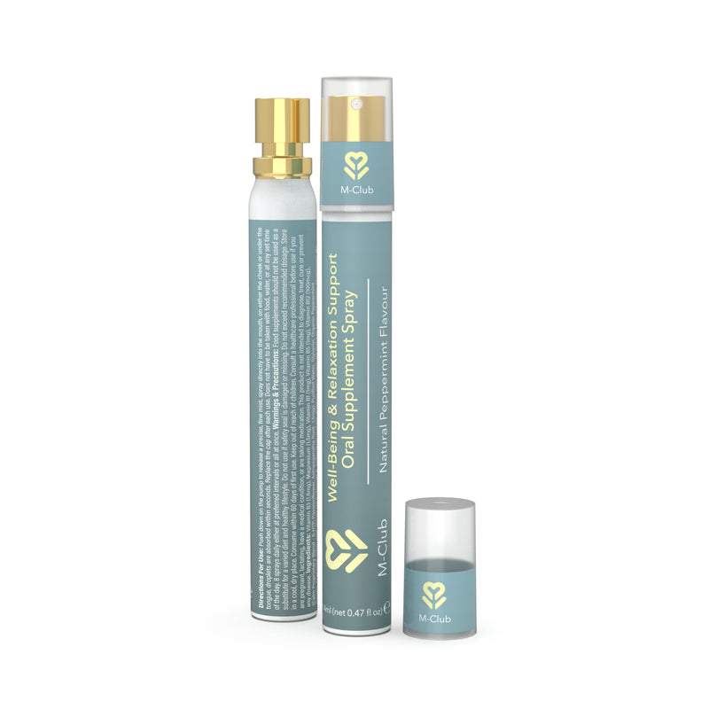 Wellbeing & Relaxation Oral Supplement Spray 14ml – Fast-Absorbing B Vitamins & Magnesium, Menopause, Energy & Mood – Vegan, Non-GMO, No Additives, Peppermint Flavour - 30-Day Supply
