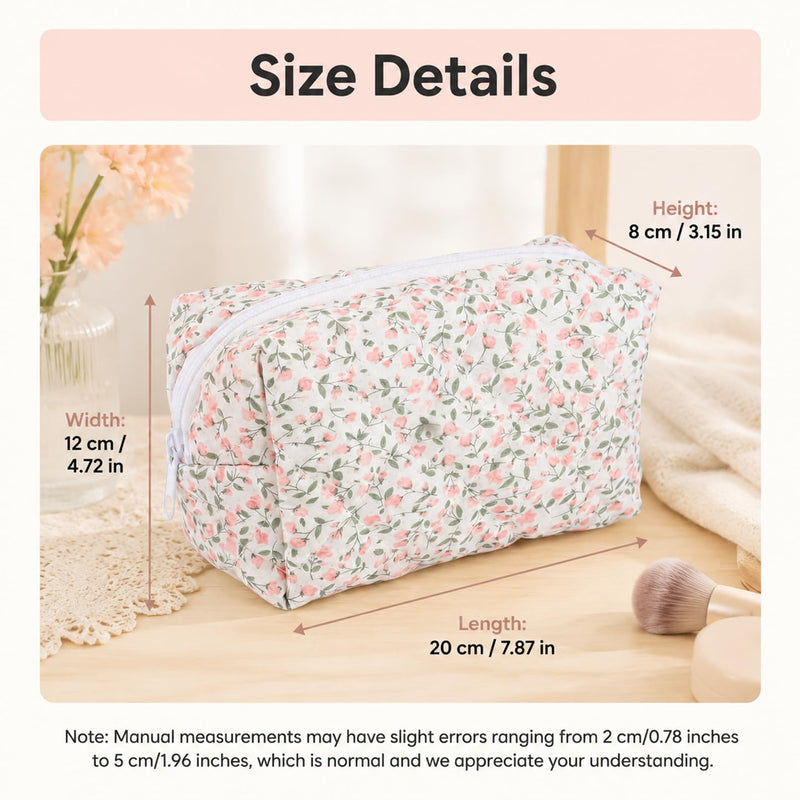 10 Pcs Cotton Makeup Bag, Quilted Floral Makeup Bags, 7.8x4.7x3.1 in | Cotton Floral Cosmetic Pouch, Quilted Travel Makeup Bags with Zipper for Women Bridesmaid Gifts Daily Use
