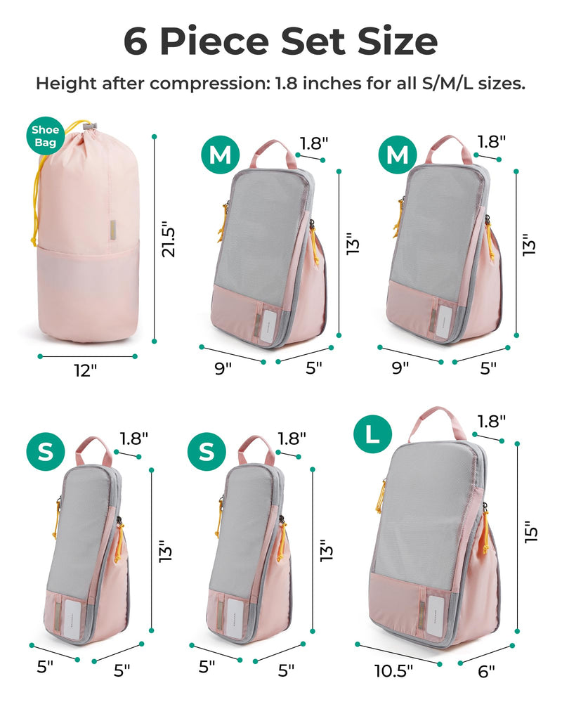 BAGSMART Compression Packing Cubes for Travel Essentials | 14 Set /6 Set /4 Set/2 Set, Lightweight, Durable Baby Pink Set of 6