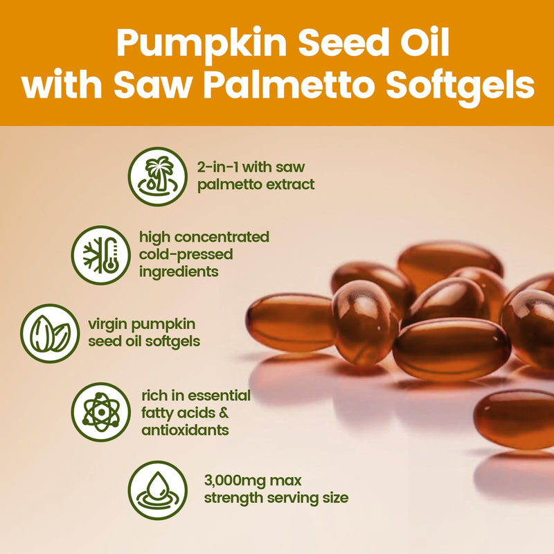 [Australia] - Pumpkin Seed Oil with Saw Palmetto Capsules | Cold Pressed, Pure Virgin Oil, Essential Fatty Acids & Phytosterols 300 Softgels Supports Hair, Urinary, Bladder & Prostate Health, Non-GMO 300pcs/1bag 