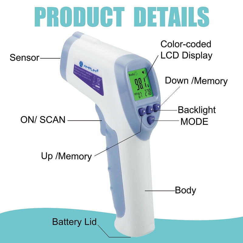 [Australia] - Amplim Digital Forehead Thermometer for Kids, Adults, and Babies - Touchless, Non-Contact Fever Thermometer with Temporal Head Function - No-Touch Thermometer for Accurate Temperature - FSA/HSA 