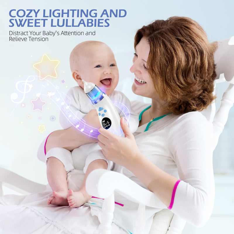 [Australia] - Nasal Aspirator for Baby with Light and Music, Electric Babies Nose Sucker with 3 Soft Silicone Tips, 5 Levels Suction Adjustment Nose Cleaner for Kids Girl Boy Adult Pets 