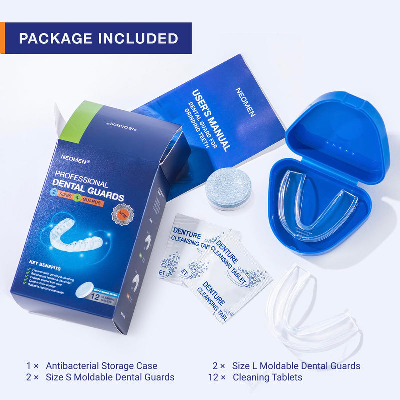 Mouth Guard for Teeth Grinding at Night: Moldable Custom Dental Guard for Sleeping - Nighttime Protection for Teeth Grinding 4 Packs - 12 Cleaning Tablets With 12 Tablets
