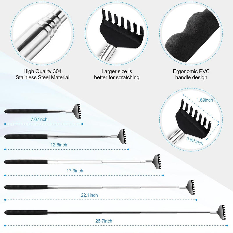 [Australia] - 3 Pack Back Scratcher Metal Portable Telescoping with Rubber Handles, Extendable Back Massager Tool with Beautiful Box, White Elephant Stocking Stuffers Gifts for Men Women Christmas Presents 