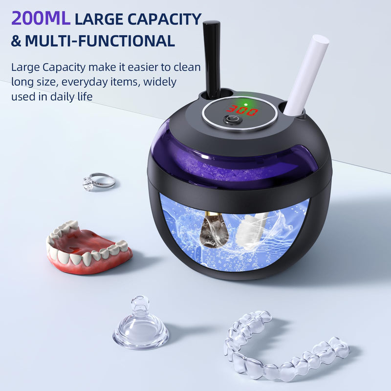 [Australia] - Ultrasonic Retainer Cleaner, Retainer Cleaner Machine for Dentures, Mouth Guards, Braces, Toothbrush Heads, Jewelry with 200ML Capacity, 45kHz Ultrasonic Cleaner, 4 Modes for All Dental Appliances 