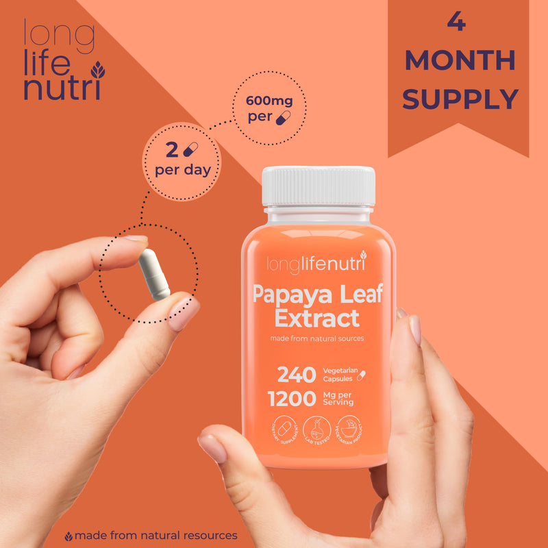 [Australia] - Papaya Leaf Extract Supplement 1,200mg per Serving - 240 Vegetarian Capsules, 4-Month Supply, from Carica Papaya for Daily Wellness, GMP Certified, Made in USA 240 Count (Pack of 1) 