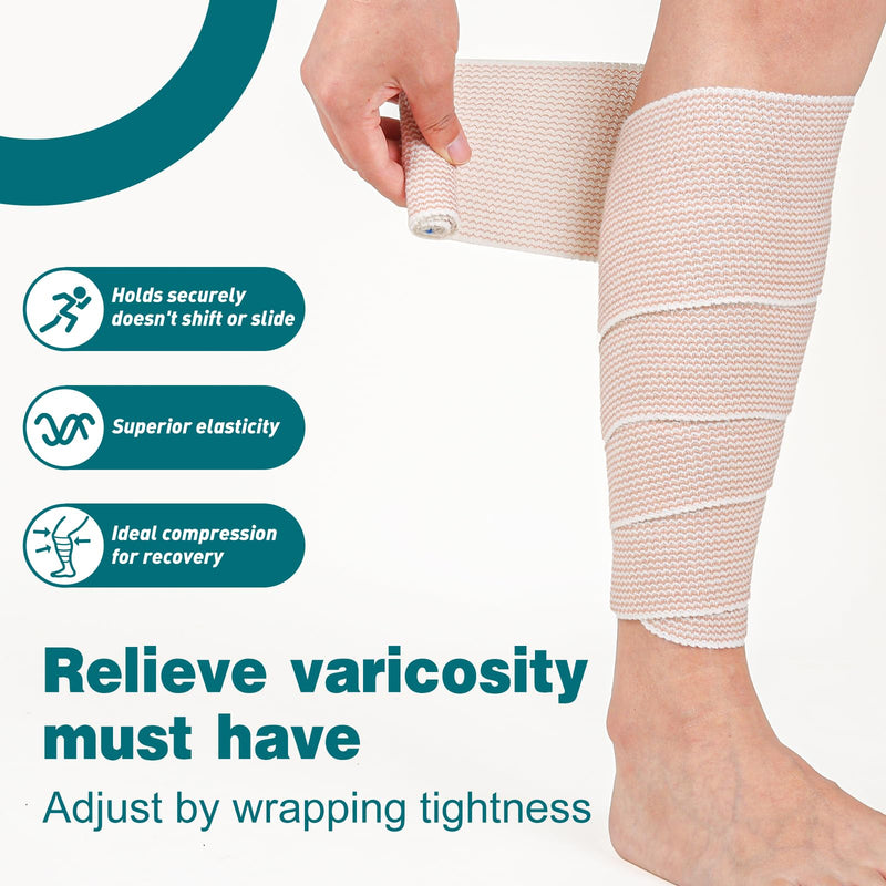 [Australia] - AZEN Premium 6 Pack Elastic Bandage Wrap 4 Inch, Compression Wrap Bandage for Legs, Lymphedema Wraps for Legs, Ankle, Knee, Tummy, Body, Latex-Free A-6p 