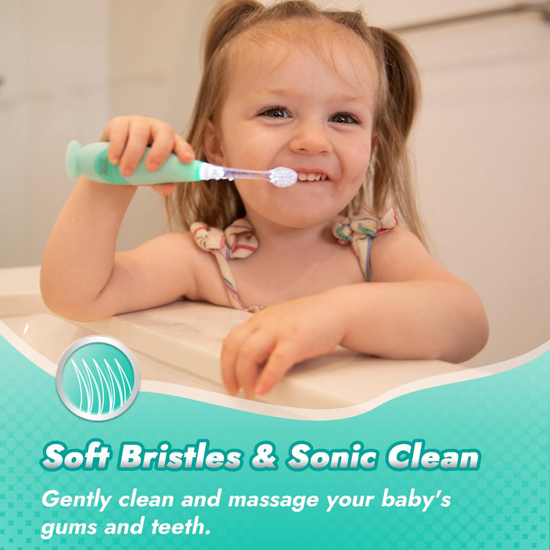 [Australia] - Papablic Toddler Sonic Electric Toothbrush Kids for Ages 1-3 Years, Baby Electric Toothbrush with Cute Dino Cover and Smart LED Timer, 2 Brush Heads (Jo) 2 Brush Heads Jo 