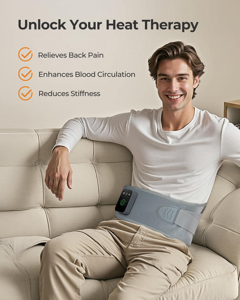 Koonie Cordless Heating Pad for Back Pain Relief, 47”-57” Portable Heating Back Brace with 3 Heat Levels, 3 Vibration Mode, 20/30/40Min Timer, 5000mAh Battery, Auto-Off, Lower Back Massager with Heat