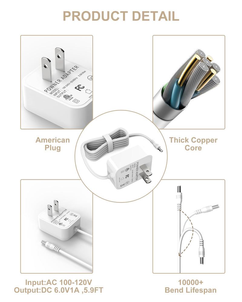[Australia] - 6V for Vtech Baby Monitor Power Cord compatible with Vtech DM221 DM221-2 DM223 DM251 (Parent & Baby Units) DM111 DM112 DM222 DM271 (Parent Unit ONLY) Safe & Sound Audio Monitor 