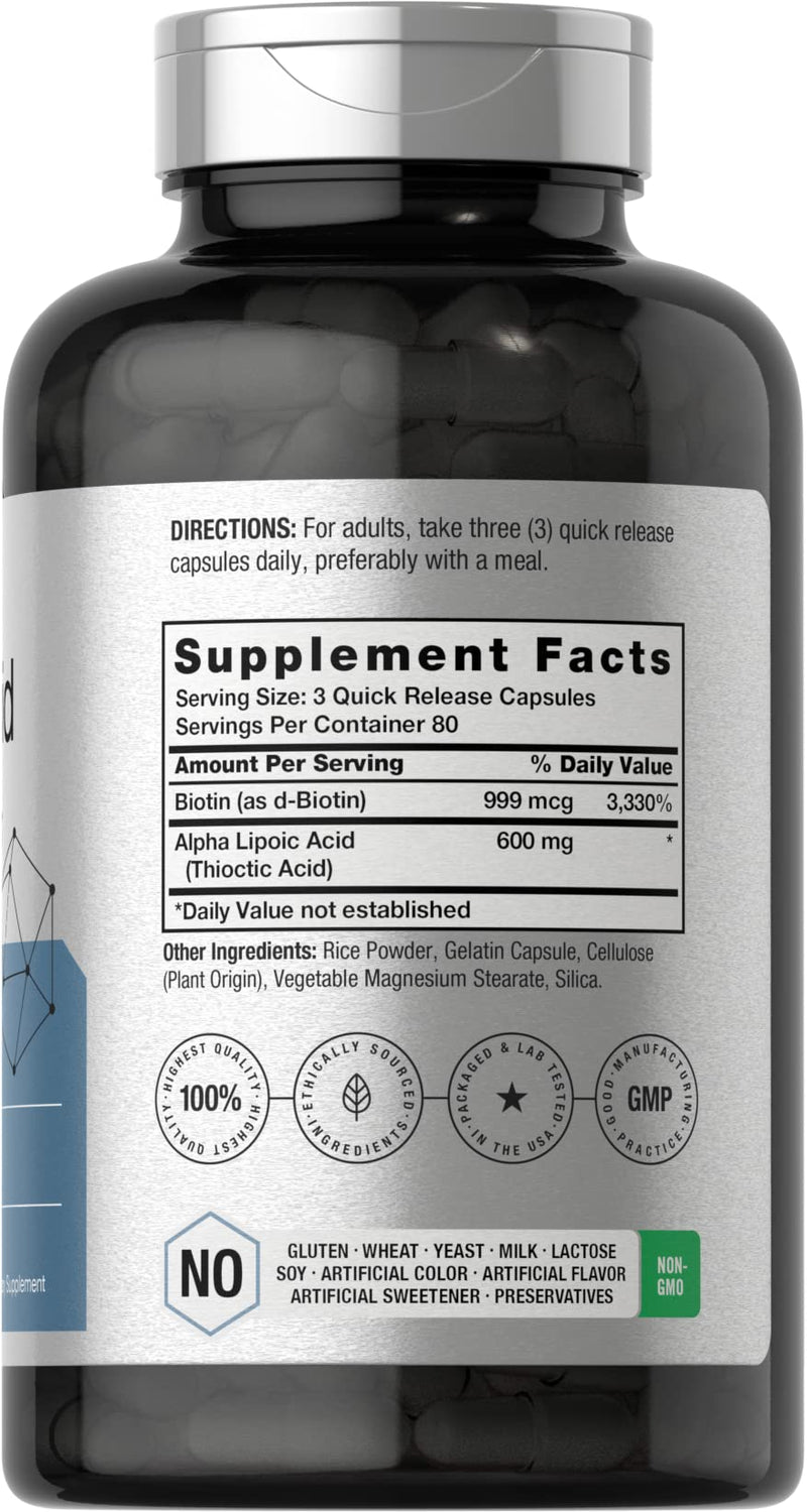 Horbäach Alpha Lipoic Acid 600mg | 240 Capsules | with Biotin Optimizer | Non-GMO and Gluten Free Supplement 240 Count (Pack of 1)