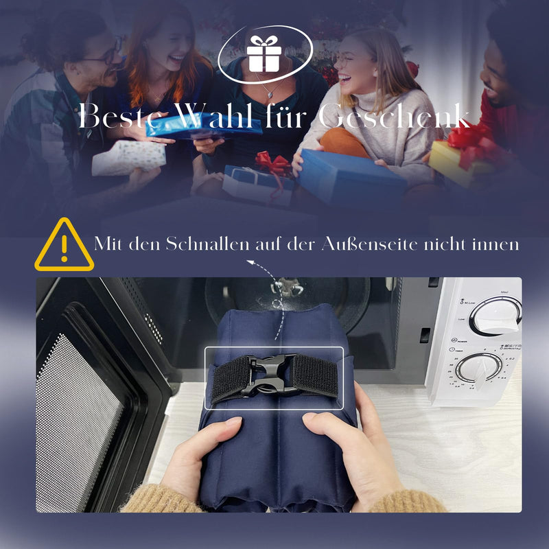 [Australia] - uncn Large Cherry Stone Pillow with Adjustable Strap, Heavy Duty Microwave Heating Pad 19*78cm, Microwave Heat Pad Made of Cotton Fabric for Back, Neck, Shoulder Dark Blue 