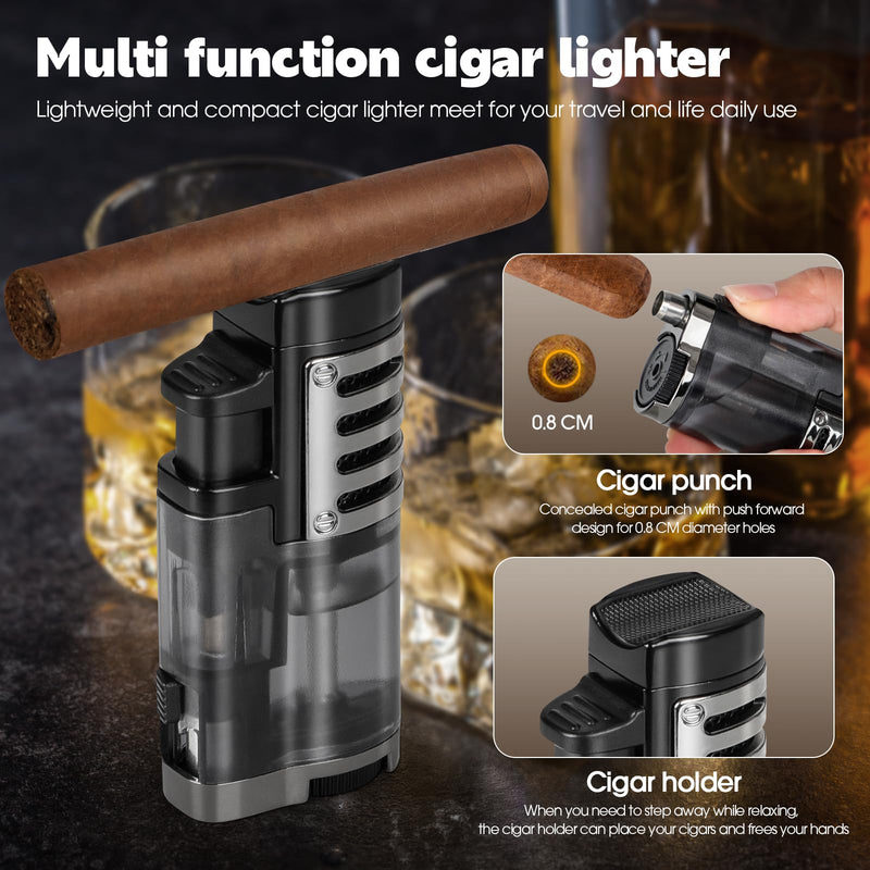 [Australia] - Cigar Humidor, Portable Travel Cigar Box, Double Cigar Humidor with Separate Storage for Cigar Accessories, Cigar Travel Case with Cigar Lighter(No Butane), Holds 5 Cigars (Black) Black 
