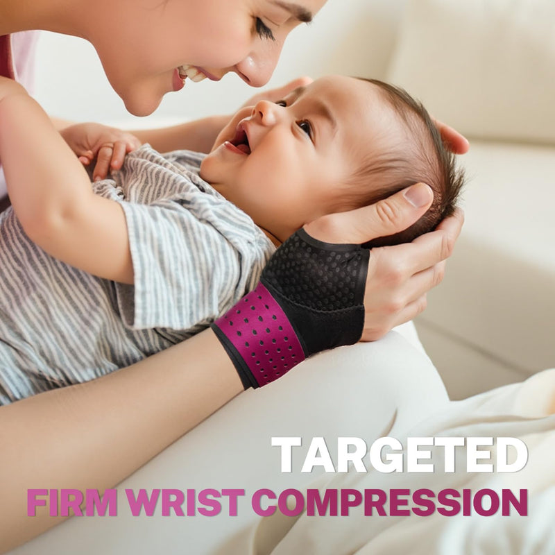 Ultra Thin Carpal Tunnel Wrist Brace with Soft Thumb Design (Not for Thumb Pain), Ajustable Compression Wrist Wraps with Mobility for Sports Work Typing Sleeping, Tendonitis, Arthritis Ulnar Pain S/M Rose