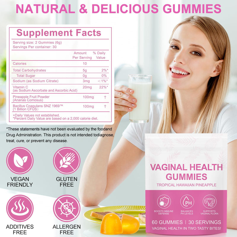 Premium Feminine Balance Gummies, Pineapple Gummies for Women PH, Vital Vaginal Probiotics Source Feminine Gummy for Women of All Ages