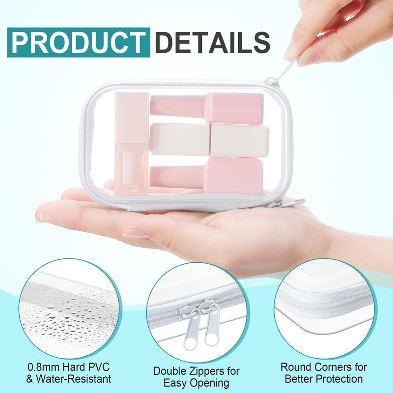 Sanwuta 10 Pcs Clear Hard Zipper Case with Labels,Xs,Clear | Hard Shell Plastic Pouches for Cosmetics Office Travel, Portable Organizer Bins for Makeup Pencils Toys Toiletry Puzzle Item Xs