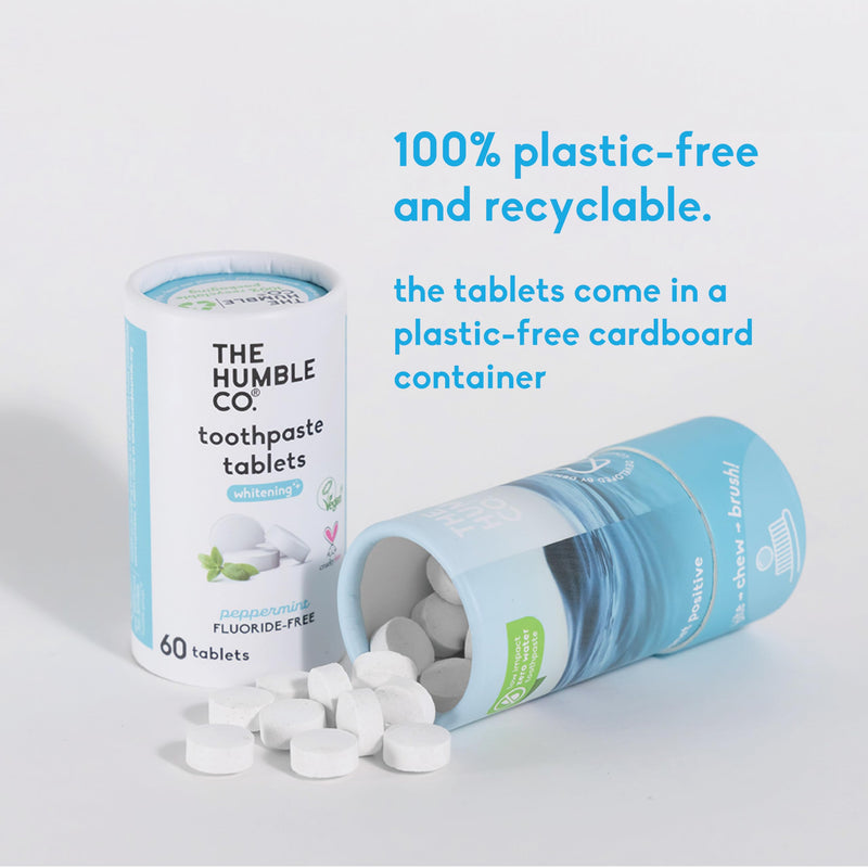 The Humble Co. Whitening Toothpaste Tablets – Fluoride Free Toothpaste Whitening Tablets, Dentist Developed Formula, Vegan, SLS Free, Plastic Free (Peppermint, 3 PK)