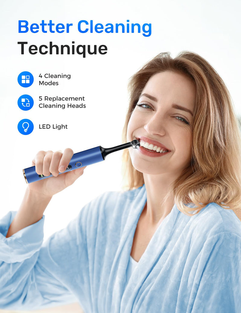 [Australia] - Tooth Polisher, Rechargeable Teeth Polishing Kit for Teeth Whitening, Tooth Polisher for Tartar Stain Removal, Teeth Cleaner Tools for Home Use with 3 Polish Paste and 5 Brush Heads, LED Light 