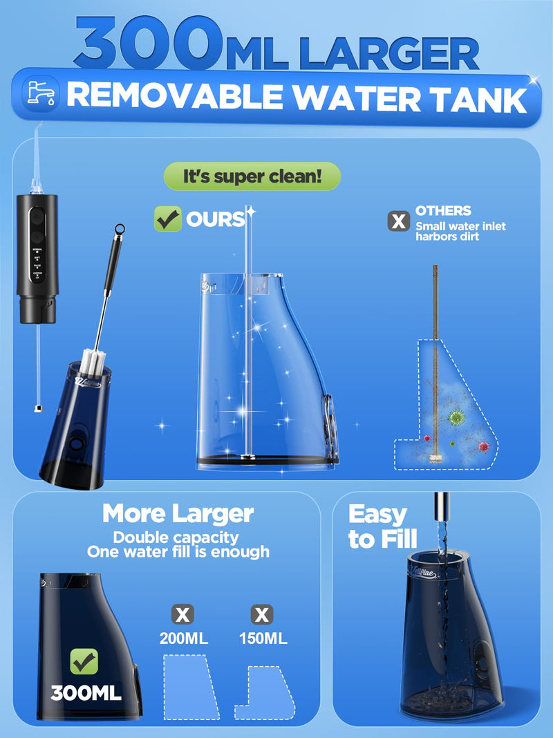 [Australia] - Water Dental Flosser Teeth Pick - 4 Modes Cordless Oral Irrigator 300ML Portable and Rechargeable IPX7 Waterproof Powerful Battery Life Water Dental Piks for Cleaning for Home Travel Black 