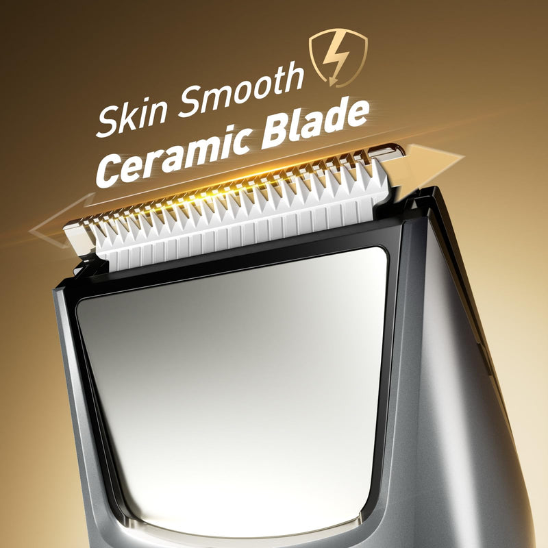 Body Hair Trimmer for Men: Pubic Hair Trimmer with Mirror & LED Light - Electric Ball Shavers with Ceramic Blades & Travel Lock - Body Groomer IPX7 Waterproof Wet or Dry Use for Groin/Legs/Chest Black