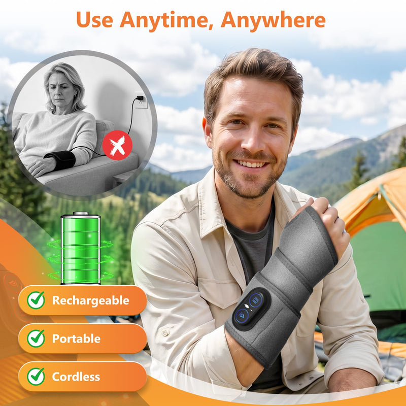 Cordless Heated Wrist Brace for Pain Relief,Rechargeable Wrist Heating Pad,Wrist Massager for Carpal Tunnel,Heating Pad for Wrist(Grey) Grey