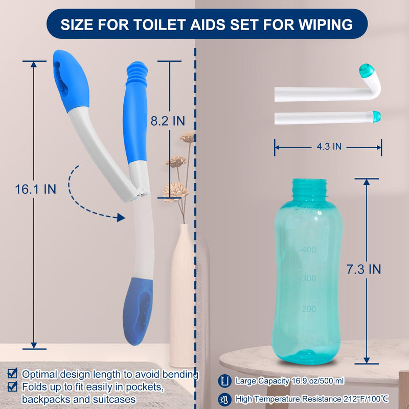 [Australia] - Foldable Toilet Aids Set for Wiping - 2PC Personal Hygiene Kit with Collapsible Butt Wiper & Dual-Nozzle Peri Bottle, for Post-Surgery Recovery, Elderly, Overweight, Mobility Challenges and Travel 