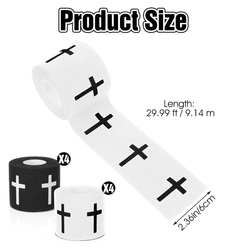 [Australia] - 8Pcs Cross Tape, Christian Athletic Tapes, Religious Sport Tape with Cross, White Black Bible Verse Wrist Tapes, Cotton Wrist Wrap for Soccer, Football, Baseball, Gymnastics, Boxing 