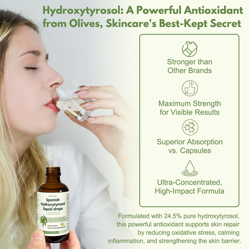 [Australia] - Hydroxytyrosol Liquid Drop, 100% Spanish Sourced Olive Fruit Extract, Super Antioxidant for Skin, Aging, Inflammation, Hydroxytyrosol Supplement, No Sugar, Alcohol Free, Olive Leaf Extract Alternative 
