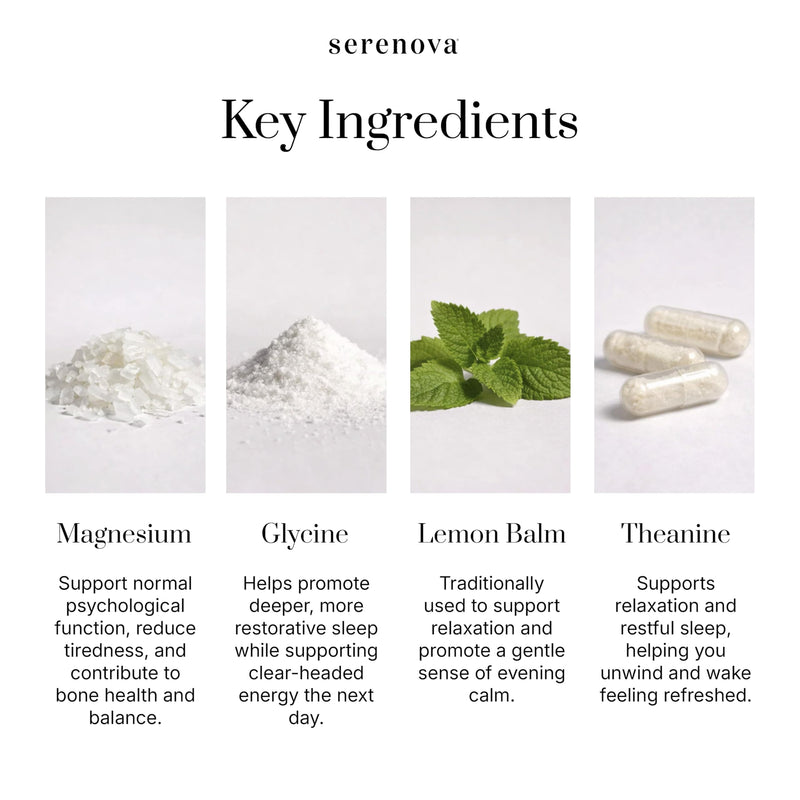 Serenova Magnesium Glycinate Sleep Supplement 30 x 10g | Lemon, Mint & Chamomile Flavour | with Glycine, L Theanine & Lemon Balm | Sleep Aid Sachets for Women | Vegan Friendly
