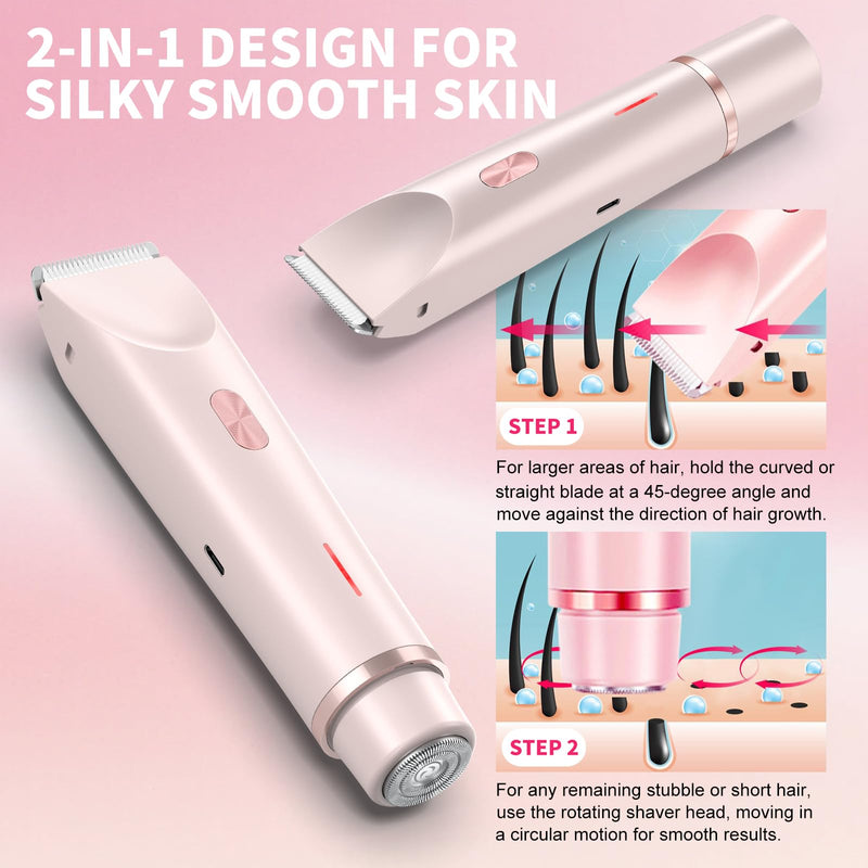[Australia] - 2025 Glow Aura Womens Shaver, 2-in-1 Women's Body Shaver, Dual Head Bikini Electric Razor for Women, IPX67 Waterproof Wet & Dry Use Body Hair Trimmer (Pink) 