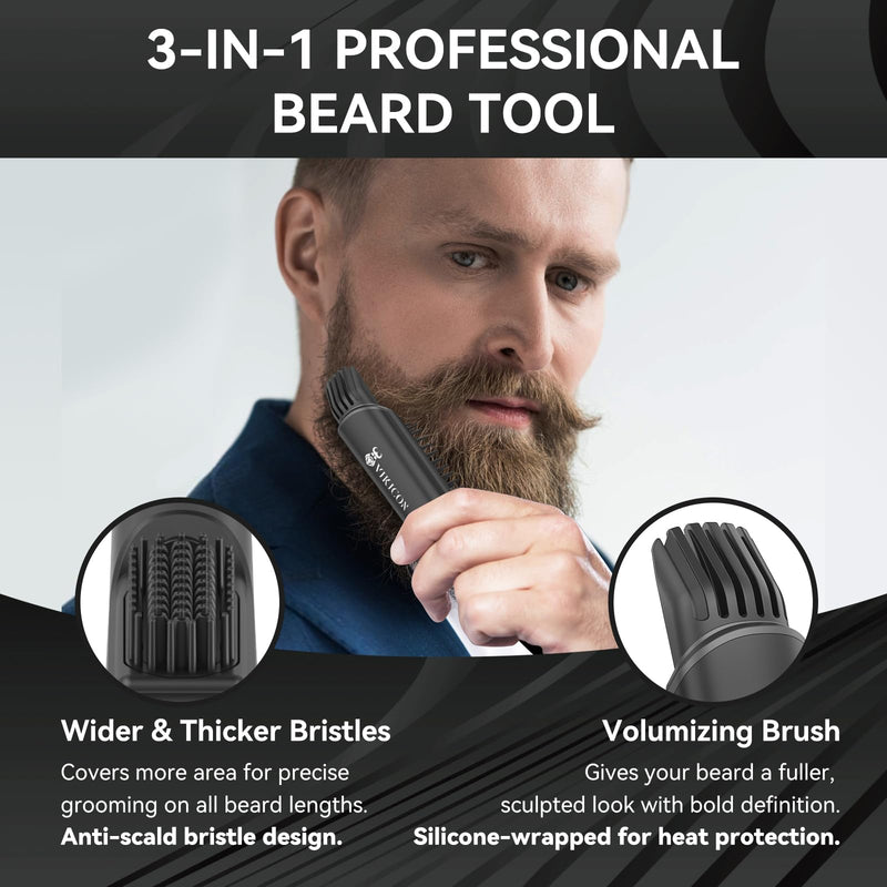 [Australia] - VIKICON 3 in 1 beard straightener brush for men, professional beard comb with volumizer, 4 heat settings (120-220℃) beard straightener, ion beard straightener brush for home/travel, beard and hair styling 