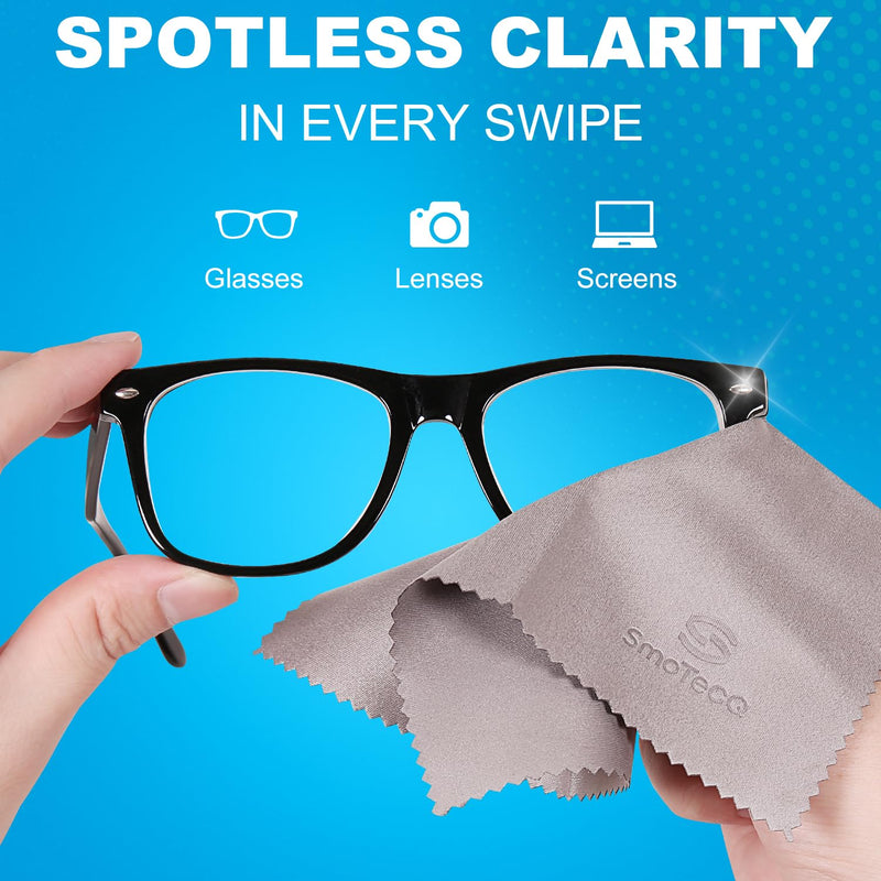 [Australia] - SmoTecQ 32-Pack Microfiber Glasses Cleaning Cloths - 7"x6" Ultra-Soft, Individually Wrapped & Reusable for Eyeglasses, Lenses, Screens & More (24 Black, 8 Gray) 