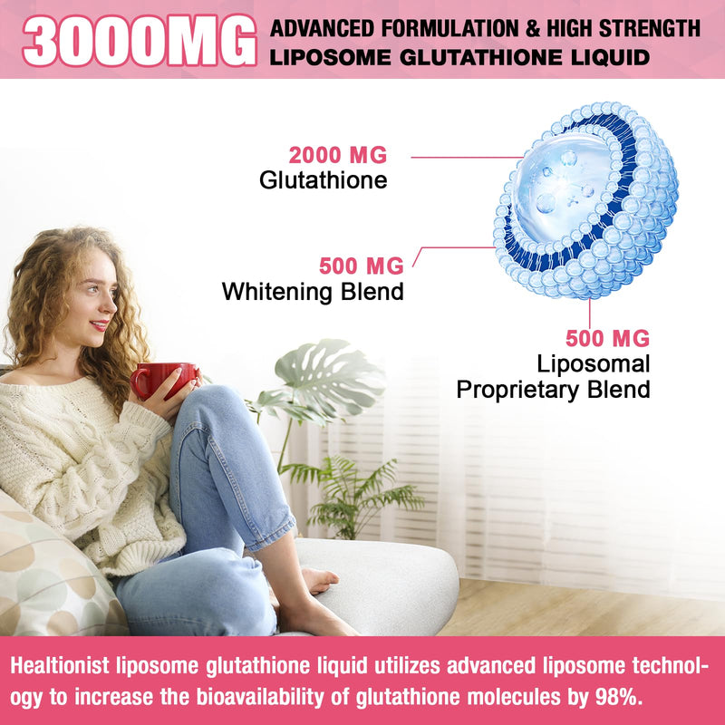 2 Pack 3000mg Liposomal Glutathione Liquid Drops with Vitamin C, 98% Absorption, Glutathione Liposomal Supplement, Powerful Antioxidant Complex for Immune System, Liver, 4 Fl Oz per Bottle 2 Fl Oz (Pack of 2)