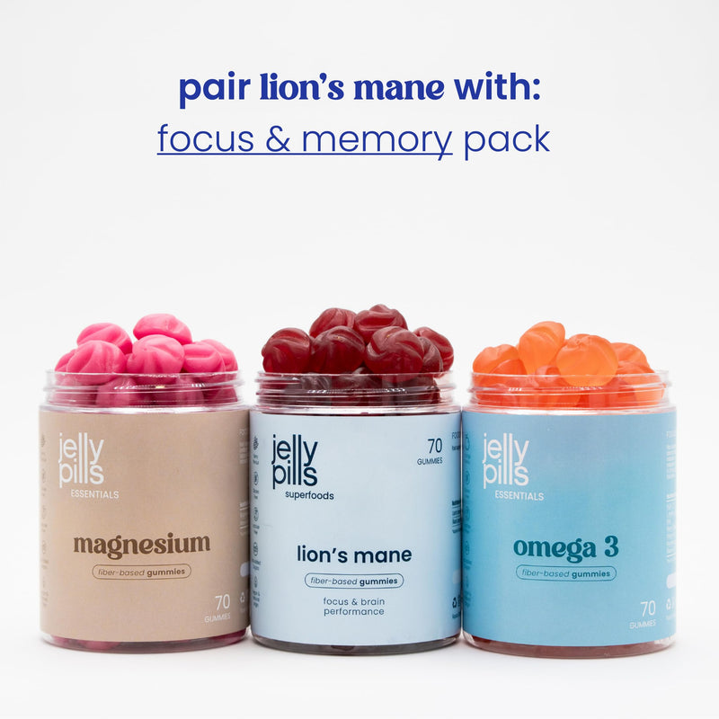 Jelly Pills Lion's Mane Gummies with Black Pepper - 70 Vegan Gummies - No Added Sugar - Berry Flavour - Focus, Concentration & Mental Clarity